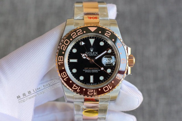 勞力士複刻手錶 Rolex格林尼治ll:黑咖雙色全玫金款男士腕表  gjs1768